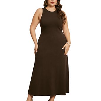 Women's Plus Size Sweater Dress Crew Neck Sleeveless Knit Casual Tank Dress