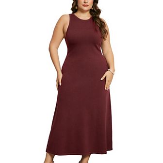 Women's Plus Size Sweater Dress Crew Neck Sleeveless Knit Casual Tank Dress