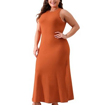 Women's Plus Size Sweater Dress Crew Neck Sleeveless Knit Casual Tank Dress