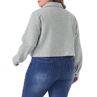 Women's Plus Size Casual Jackets Long Sleeve Button Lightweight Cropped With Pockets