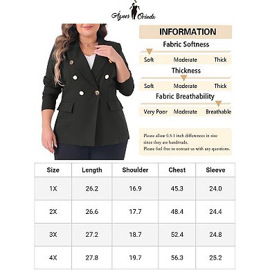 Women's Plus Size Blazers Notch Lapel Double Breasted Long Sleeve Office Work Blazer