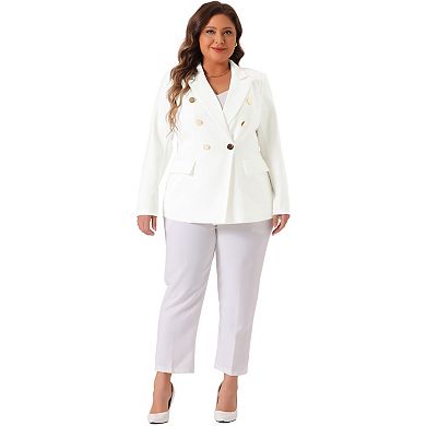 Women's Plus Size Blazers Notch Lapel Double Breasted Long Sleeve Office Work Blazer
