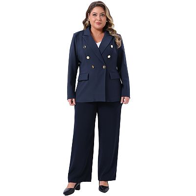 Women's Plus Size Blazers Notch Lapel Double Breasted Long Sleeve
