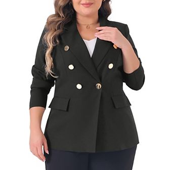 Women's Plus Size Blazers Notch Lapel Double Breasted Long Sleeve Office Work Blazer
