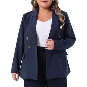 Women's Plus Size Blazers Notch Lapel Double Breasted Long Sleeve Office Work Blazer