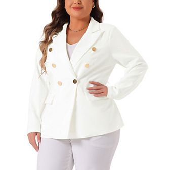 Women's Plus Size Blazers Notch Lapel Double Breasted Long Sleeve Office Work Blazer