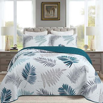 Marcielo 3 pc Printed Leaf Quilt Set Lightweight Bedspread Set