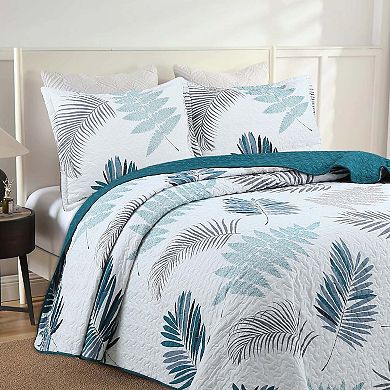 Marcielo 3 Piece Printed Leaf Quilt Set Lightweight Bedspread Set