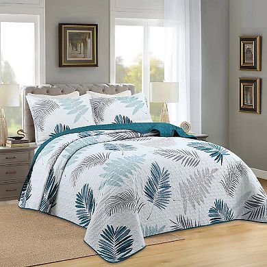 Marcielo 3 Piece Printed Leaf Quilt Set Lightweight Bedspread Set