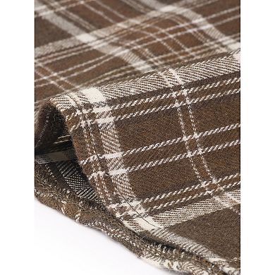 Plus Size A-line Skirt For Women Plaid Elastic High Waist Button Front With Pockets