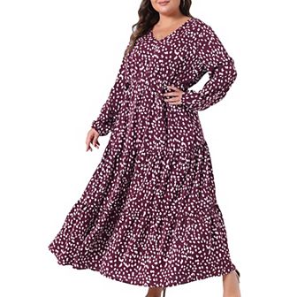 Plus Size Polka Dots for Women Long Maxi Boho Dress Lantern Sleeve Ruffle Hem
