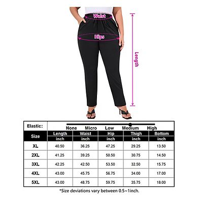 Womens Plus Size Work Pants With Belt Elastic High Waist Casual Pants With Pockets Pencil Leg Pants