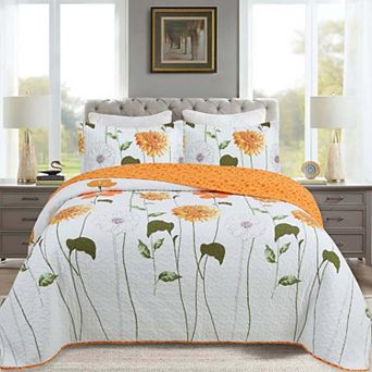 Marcielo 3 pc 100% Cotton Printed Floral Quilt Set Lightweight Bedspread Set
