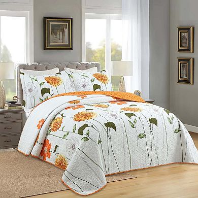 Marcielo 3 Piece 100% Cotton Printed Floral Quilt Set Lightweight Bedspread Set