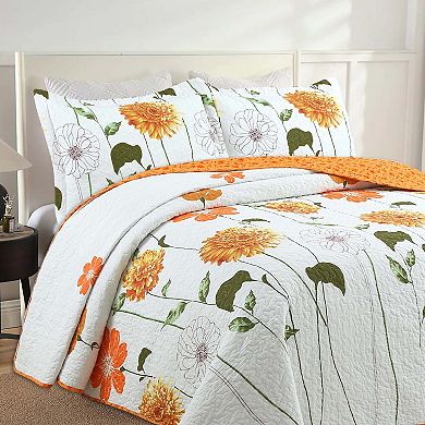 Marcielo 3 Piece 100% Cotton Printed Floral Quilt Set Lightweight Bedspread Set