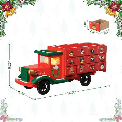 Glitzhome 15"H Wooden Christmas Truck Countdown, Advent Calendar for the Holidays Table Decoration