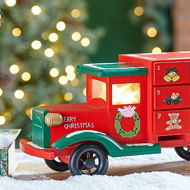 Glitzhome 15"H Wooden Christmas Truck Countdown, Advent Calendar for the Holidays Table Decoration