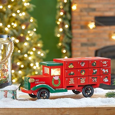 Glitzhome 15"H Wooden Christmas Truck Countdown, Advent Calendar for the Holidays Table Decoration