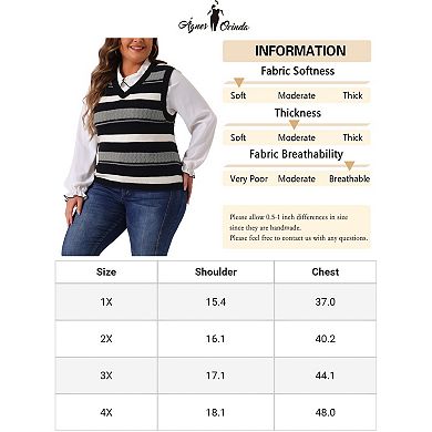 Plus Size Sweaters For Women Sleeveless V Neck Striped Knit Casual Pullover Vests