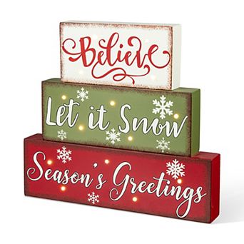 Glitzhome 12"h Lighted Wooden Block Word Sign