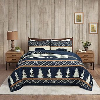 Marcielo 3 pc Cabin Lodge Rustic Country Bear Quilt Bedspread Set