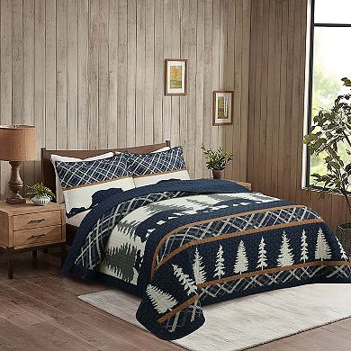 Marcielo 3 Pcs Cabin Lodge Rustic Country Bear Quilt Bedspread Set