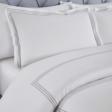 SUPERIOR Brandon Cotton Three-Line Embroidered 3-Piece Duvet Cover Set