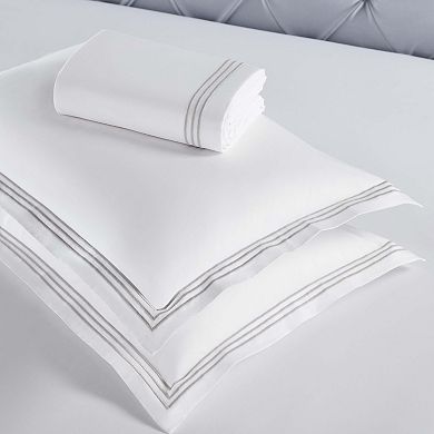 SUPERIOR Brandon Cotton Three-Line Embroidered 3-Piece Duvet Cover Set
