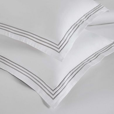 SUPERIOR Brandon Cotton Three-Line Embroidered 3-Piece Duvet Cover Set