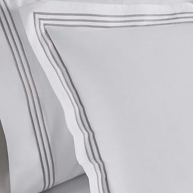 SUPERIOR Brandon Cotton Three-Line Embroidered 3-Piece Duvet Cover Set