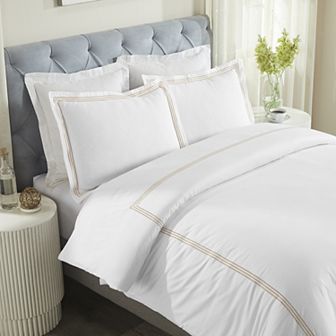 SUPERIOR Brandon Cotton Three-Line Embroidered 3 pc Duvet Cover Set