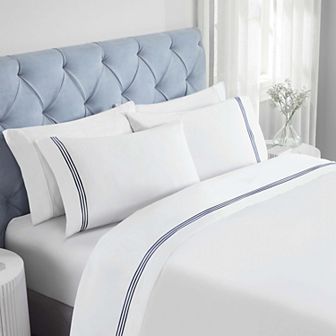 SUPERIOR Brandon Cotton Three-Line Embroidered 3 pc Duvet Cover Set