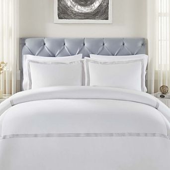 SUPERIOR Brandon Cotton Three-Line Embroidered 3 pc Duvet Cover Set