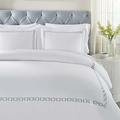 SUPERIOR Chain Links Cotton Embroidered 3-Piece Duvet Cover Set