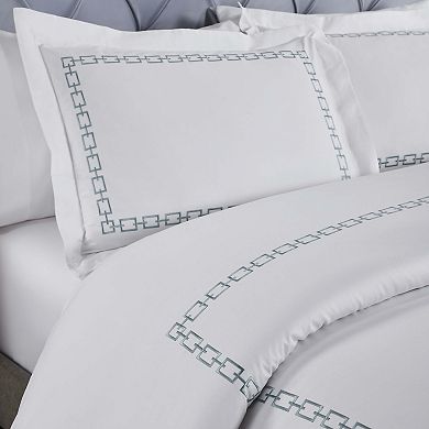 SUPERIOR Chain Links Cotton Embroidered 3-Piece Duvet Cover Set