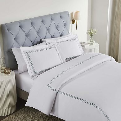 SUPERIOR Chain Links Cotton Embroidered 3-Piece Duvet Cover Set