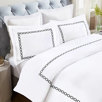 SUPERIOR Chain Links Cotton Embroidered 3 pc Duvet Cover Set