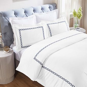 SUPERIOR Chain Links Cotton Embroidered 3 pc Duvet Cover Set