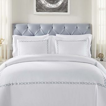 SUPERIOR Chain Links Cotton Embroidered 3 pc Duvet Cover Set