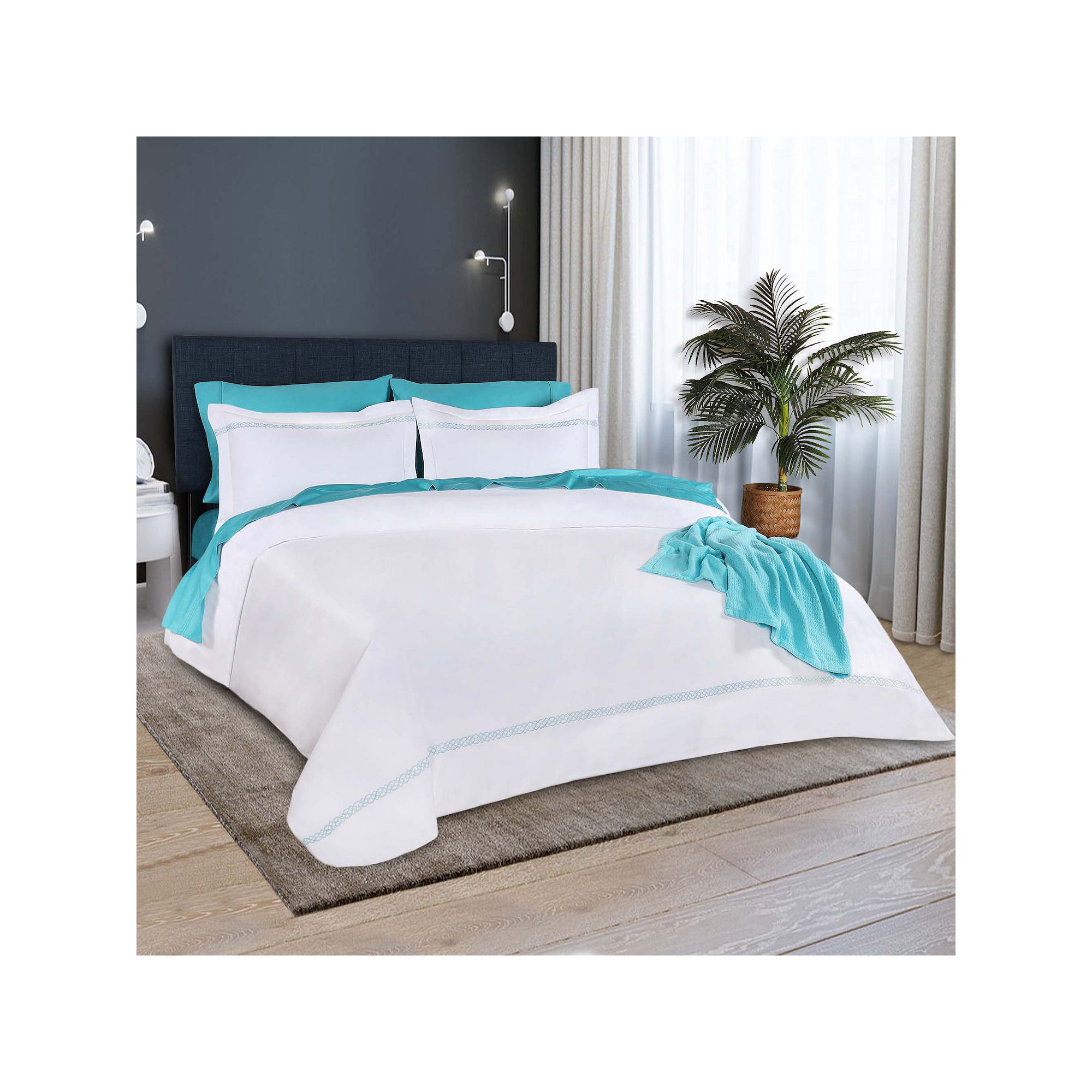 SUPERIOR 1000 Thread Count Egyptian Cotton Embroidered 3-Piece Duvet Cover 