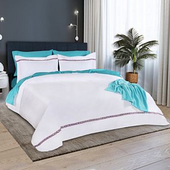 SUPERIOR 1000 Thread Count Egyptian Cotton Embroidered 3 pc Duvet Cover Set