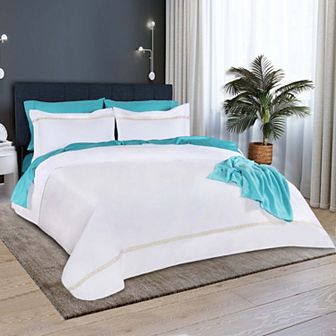 SUPERIOR 1000 Thread Count Egyptian Cotton Embroidered 3 pc Duvet Cover Set