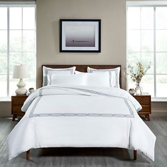 SUPERIOR 1200 Thread Count Egyptian Cotton Embroidered Geometric Scroll 3 pc Duvet Cover Set