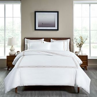SUPERIOR 1200 Thread Count Egyptian Cotton Embroidered Geometric Scroll 3 pc Duvet Cover Set