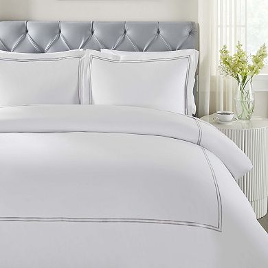 SUPERIOR Fieldstone Cotton Two-Line Embroidered 3-Piece Duvet Cover Set