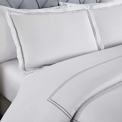 SUPERIOR Fieldstone Cotton Two-Line Embroidered 3-Piece Duvet Cover Set