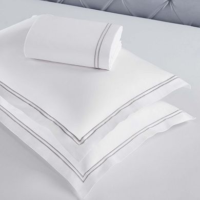 SUPERIOR Fieldstone Cotton Two-Line Embroidered 3-Piece Duvet Cover Set