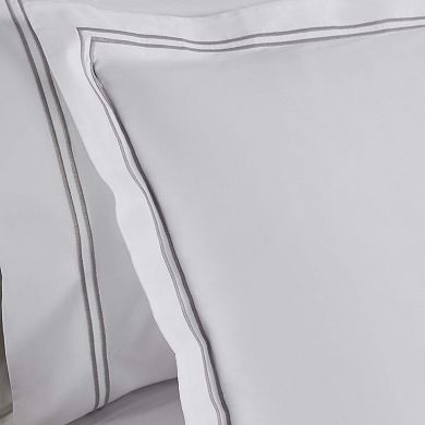 SUPERIOR Fieldstone Cotton Two-Line Embroidered 3-Piece Duvet Cover Set