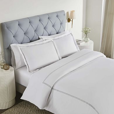 SUPERIOR Fieldstone Cotton Two-Line Embroidered 3-Piece Duvet Cover Set