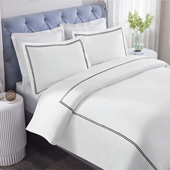 SUPERIOR Fieldstone Cotton Two-Line Embroidered 3 pc Duvet Cover Set
